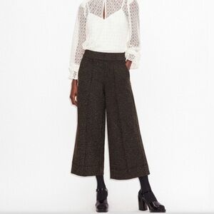 ME + EM Metallic Ponte Wide Leg Crop Pants Black Gold Stretch Pull On Women’s 6